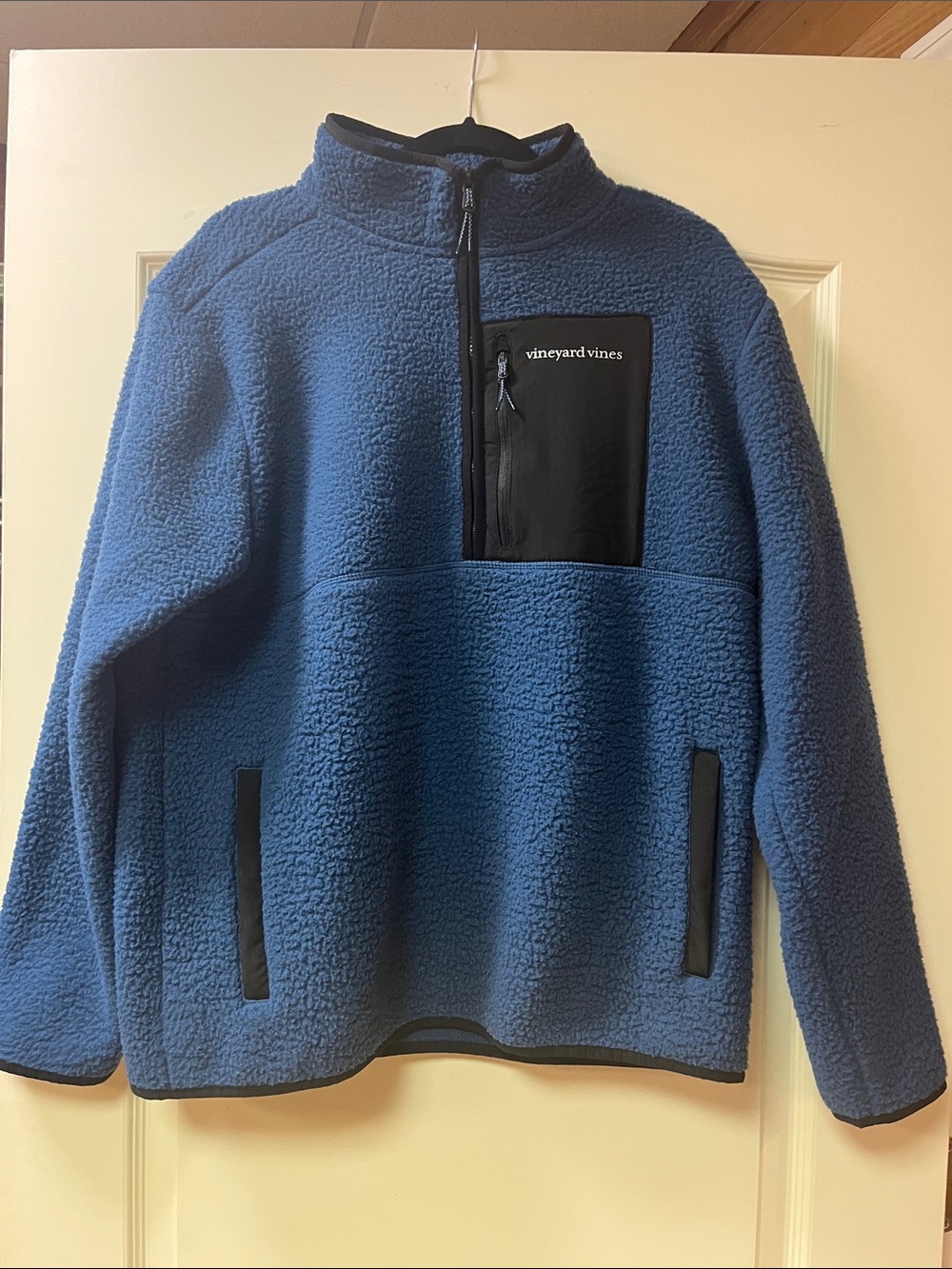 Vineyard Vines Men's Blue Sherpa Quarter-Zip with Black Trim